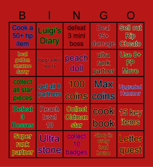 Paper Mario 64 Bingo Card