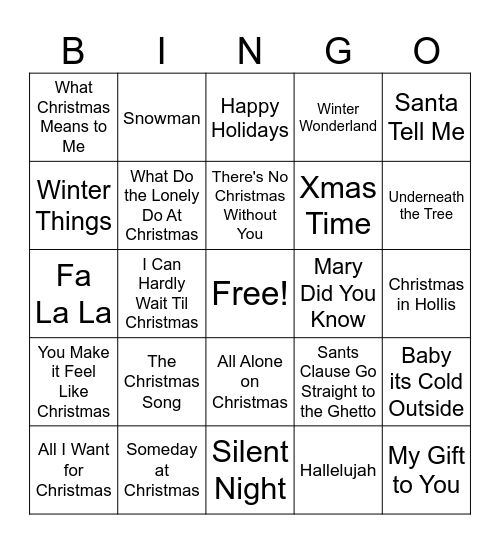 Music Bingo~Holiday Edition Bingo Card