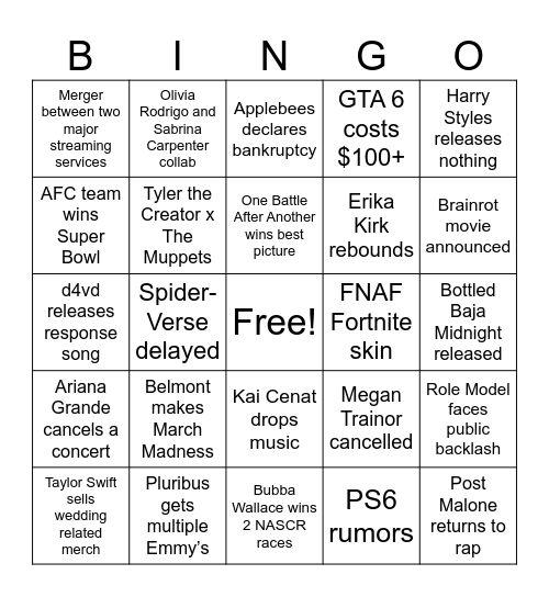 2026 Bingo Card
