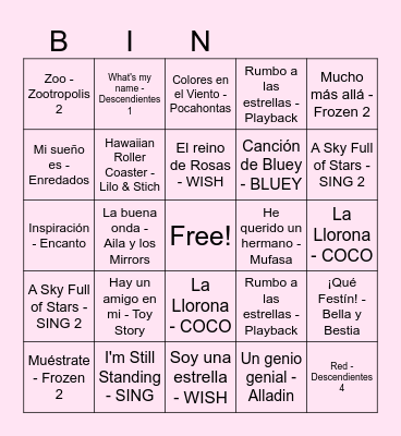 Bingo Disney 40🟧 Bingo Card