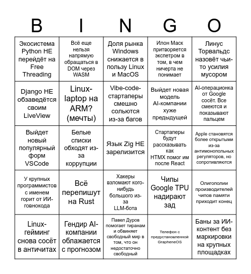 IT 2026 Bingo!!! Bingo Card