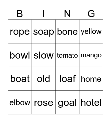 Long O Bingo Card