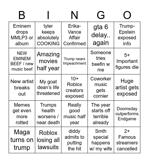 2026 Bingo Card