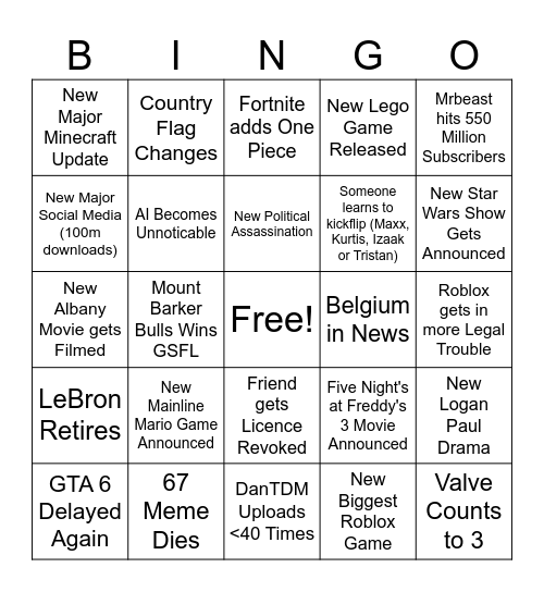Everyone 2026 Bingo Card