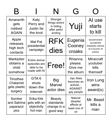 2026 bingo Card