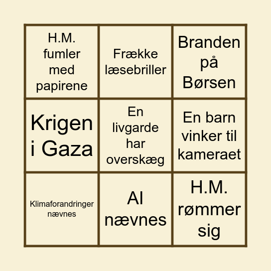 H.M. Kongens nytårstale 2025 Bingo Card