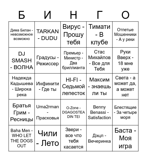 НОВЫЙ ГОД В ONYX Bingo Card
