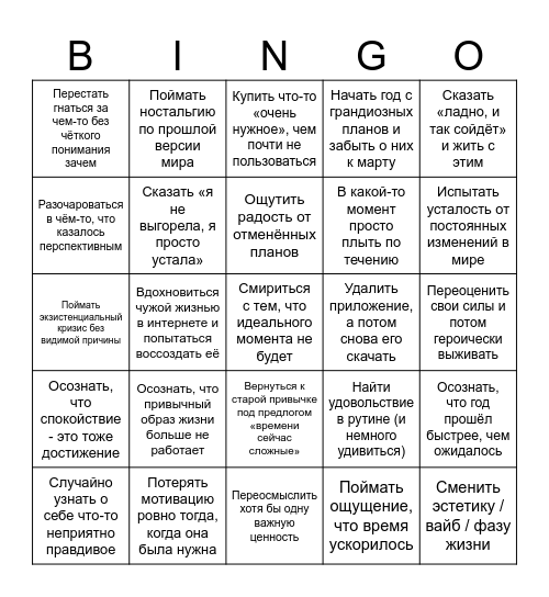 БИНГО 2025 ГОД Bingo Card