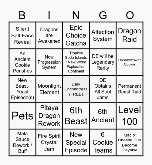 CookieRun: Kingdom 2026 BINGO Card