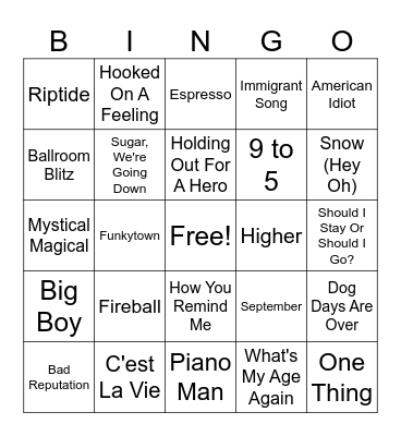 Music Bingo Card