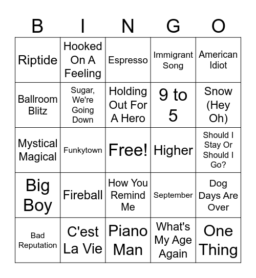 Music Bingo Card