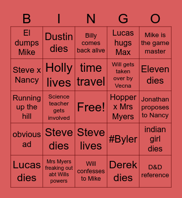 Stranger Things Finale Bingo Card
