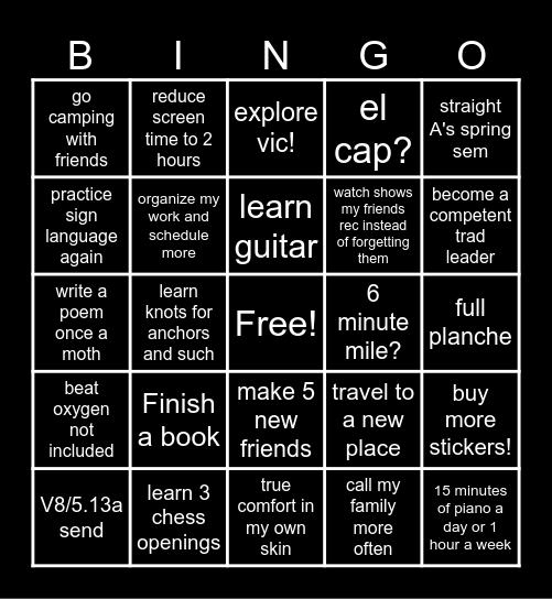 New Years bingo Card