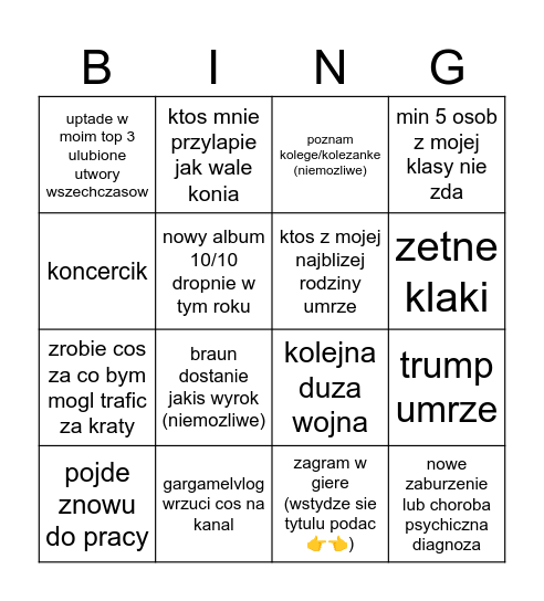polskie bingo 2026 Bingo Card