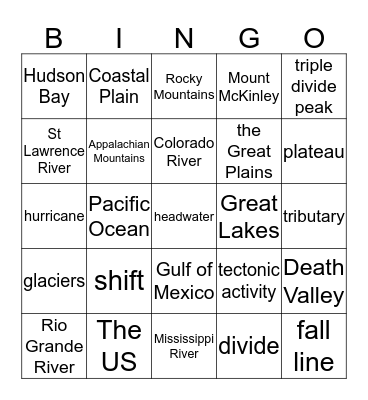 Physical Geography of North America Bingo Card