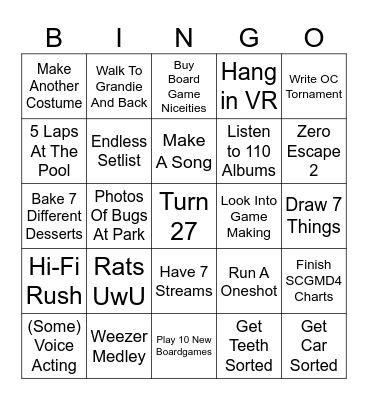 News Years Resolutions 2026 Bingo Card