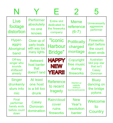 New Year's Eve Bingo 2025 Bingo Card