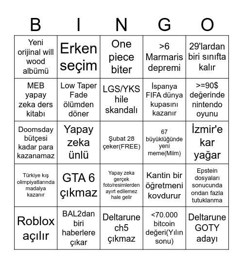 2026 Bingo Card