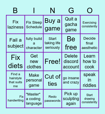 New Years Bingo Card