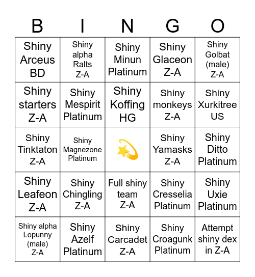 2026 shiny Bingo Card