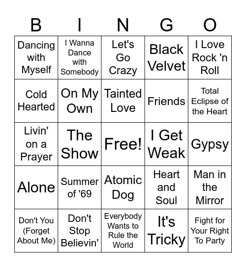 ONE HAVEN 80S Bingo Card