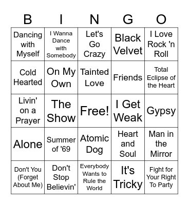 ONE HAVEN 80S Bingo Card