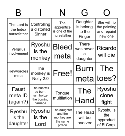 Canto 9 bingo rework Bingo Card