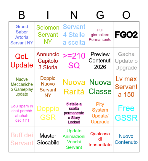 Fgo NY 2026 Bingo Card