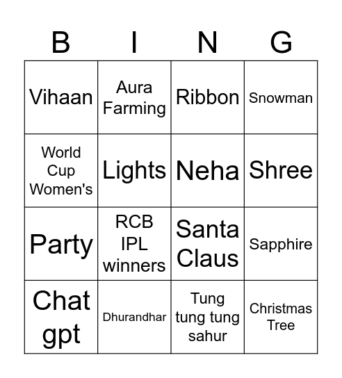 New Year Bingo Card