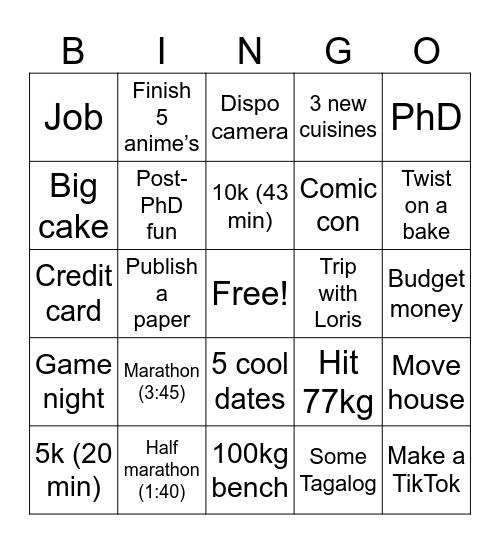 Mark’s 2026 bingo Card