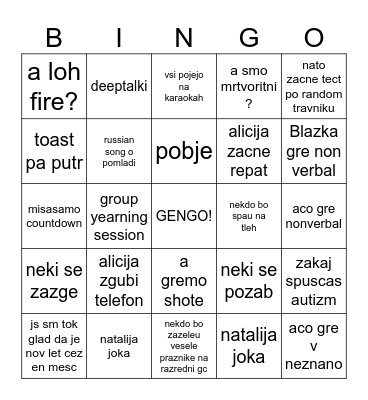 the GENGO! (geng bingo) Bingo Card