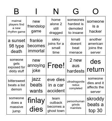 TEAM OUTBACK 2026 Bingo Card