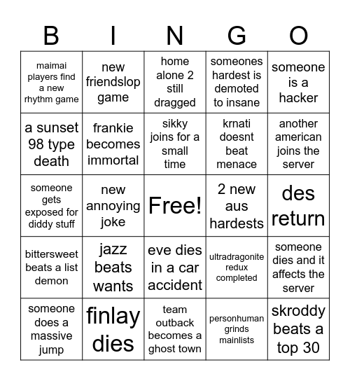 TEAM OUTBACK 2026 Bingo Card