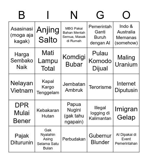 Bingo: Indonesia Edition Bingo Card