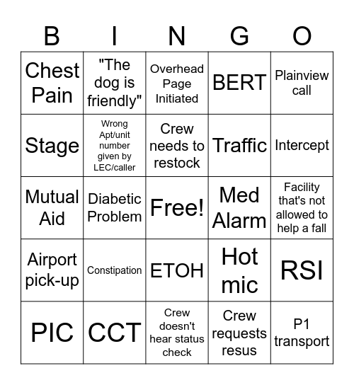 Dispatch Bingo Card