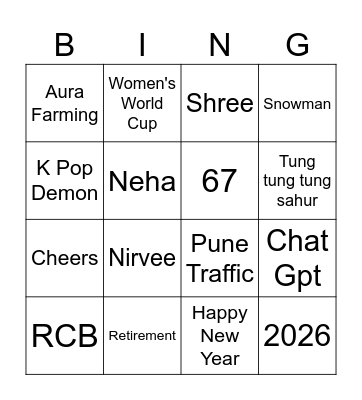 Happy New Year Bingo Card