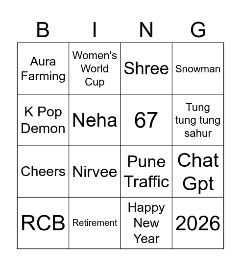 Happy New Year Bingo Card