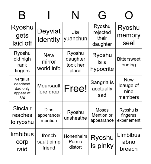 Limbus ryoshu kanto Bingo Card