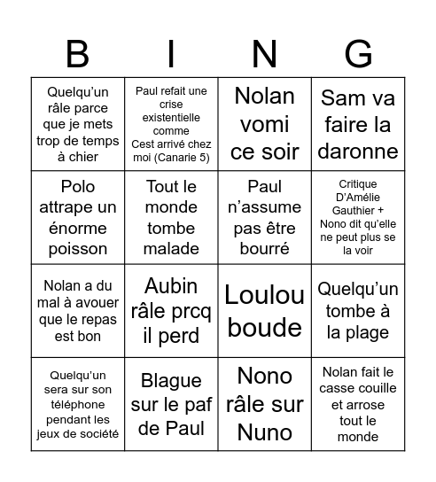 Nouvel an Bingo Card