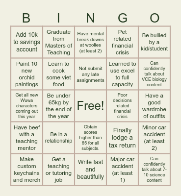 LYN's 2026 BINGO Card