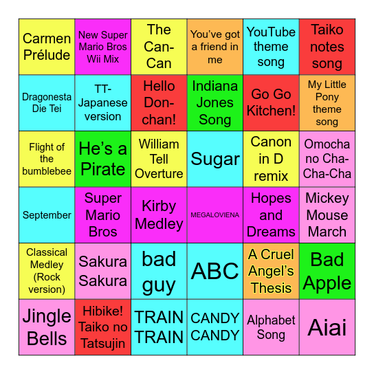 My new version of the Taiko Bingo Card