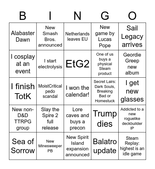 2026 bingo sheet! Bingo Card