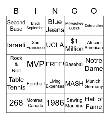 1970s Bingo  Bingo Card