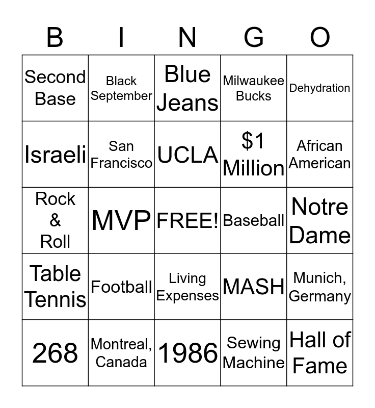 1970s Bingo Bingo Card