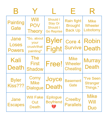 STRANGER THINGS FINALE BINGO Card