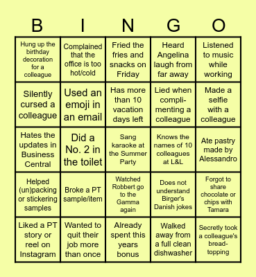 Present Time Bingo Card