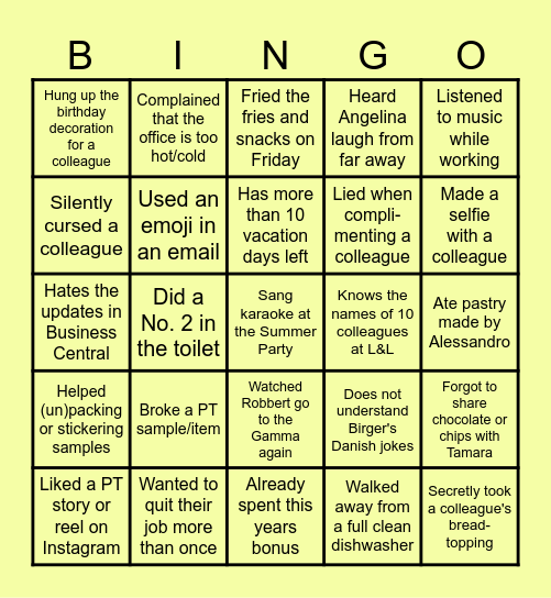 Present Time Bingo Card