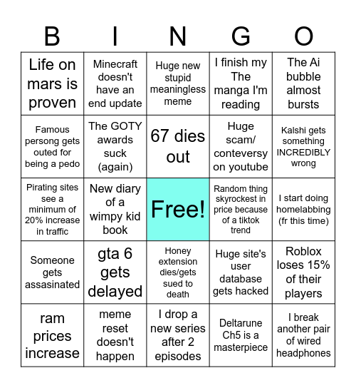 2026 Bingo (happy new year!!!) Bingo Card