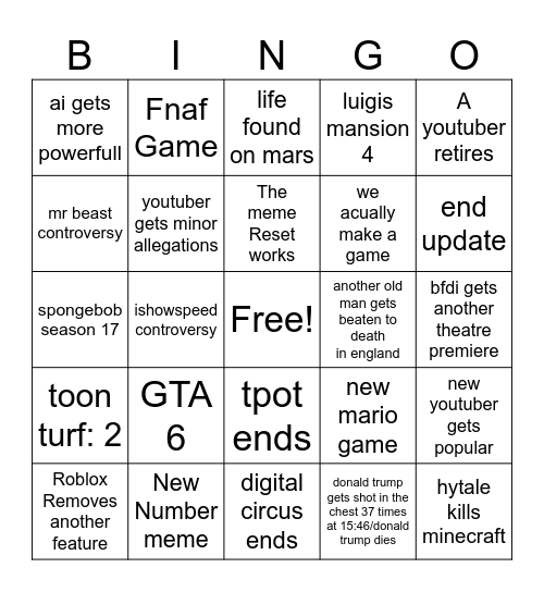 2026 BINGO🎉🎉🎉🎉🎉 Bingo Card