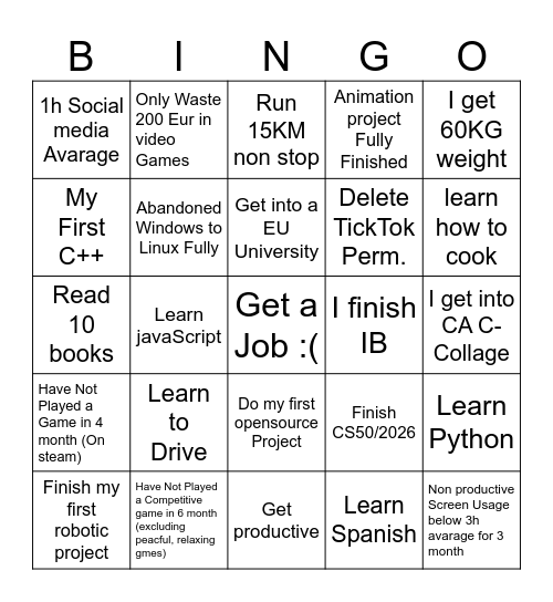 2026 Personal Bingo Card